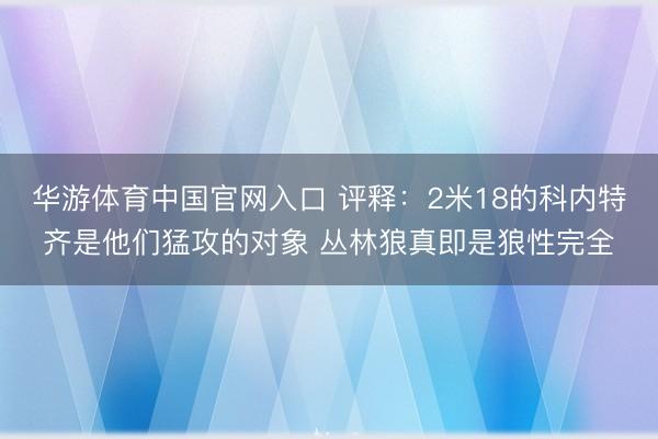 华游体育中国官网入口 评释：2米18的科内特齐是他们猛攻的对象 丛林狼真即是狼性完全